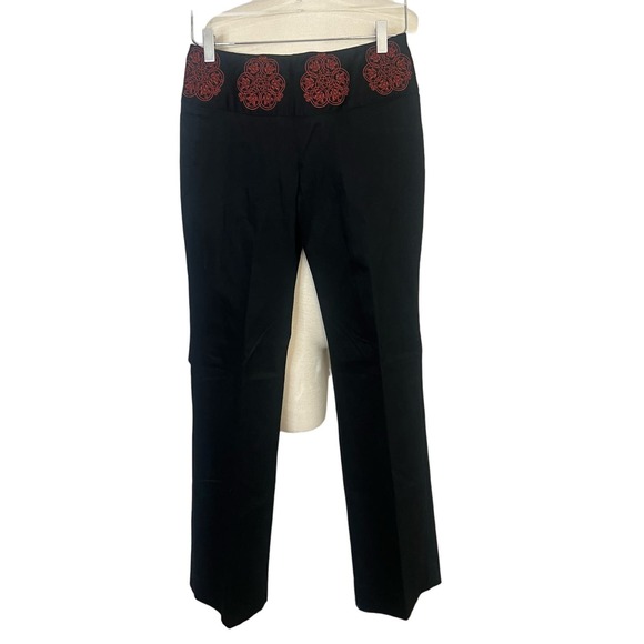Anthropologie Elevenses Embroidered Black Slacks Size 6 Side Zip Straight Leg - Picture 12 of 16